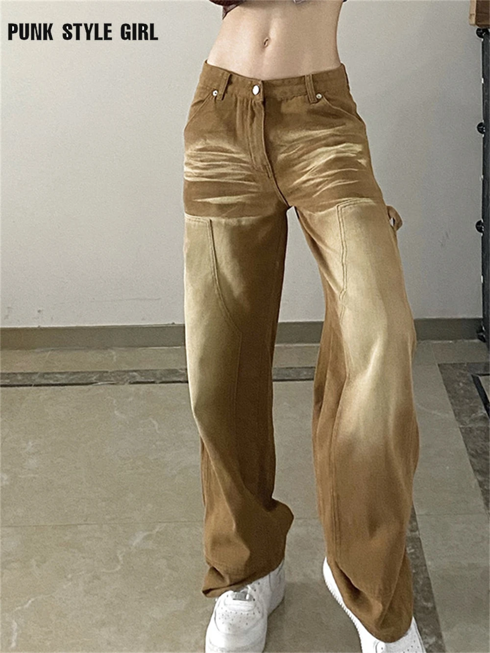 

Джинсы МОМ, уличная одежда, коричневые женские модные весенние брюки с высокой талией для девушек, женские брюки, мешковатые Широкие джинсо...