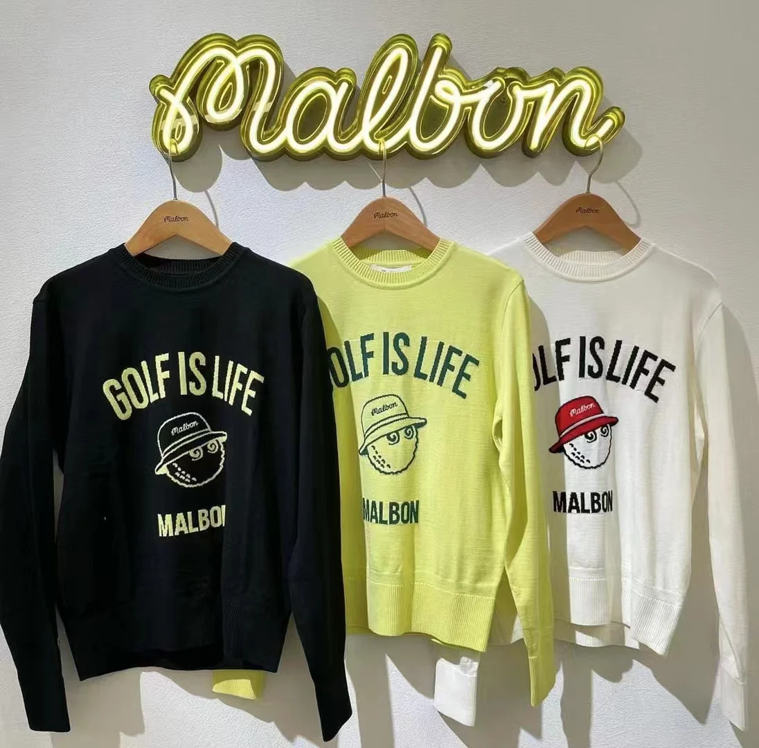 

NEW Golf Sweater For Women Fashion Pattern Front Crew Neck Long Sleeve Knitted Pullover Clothing
