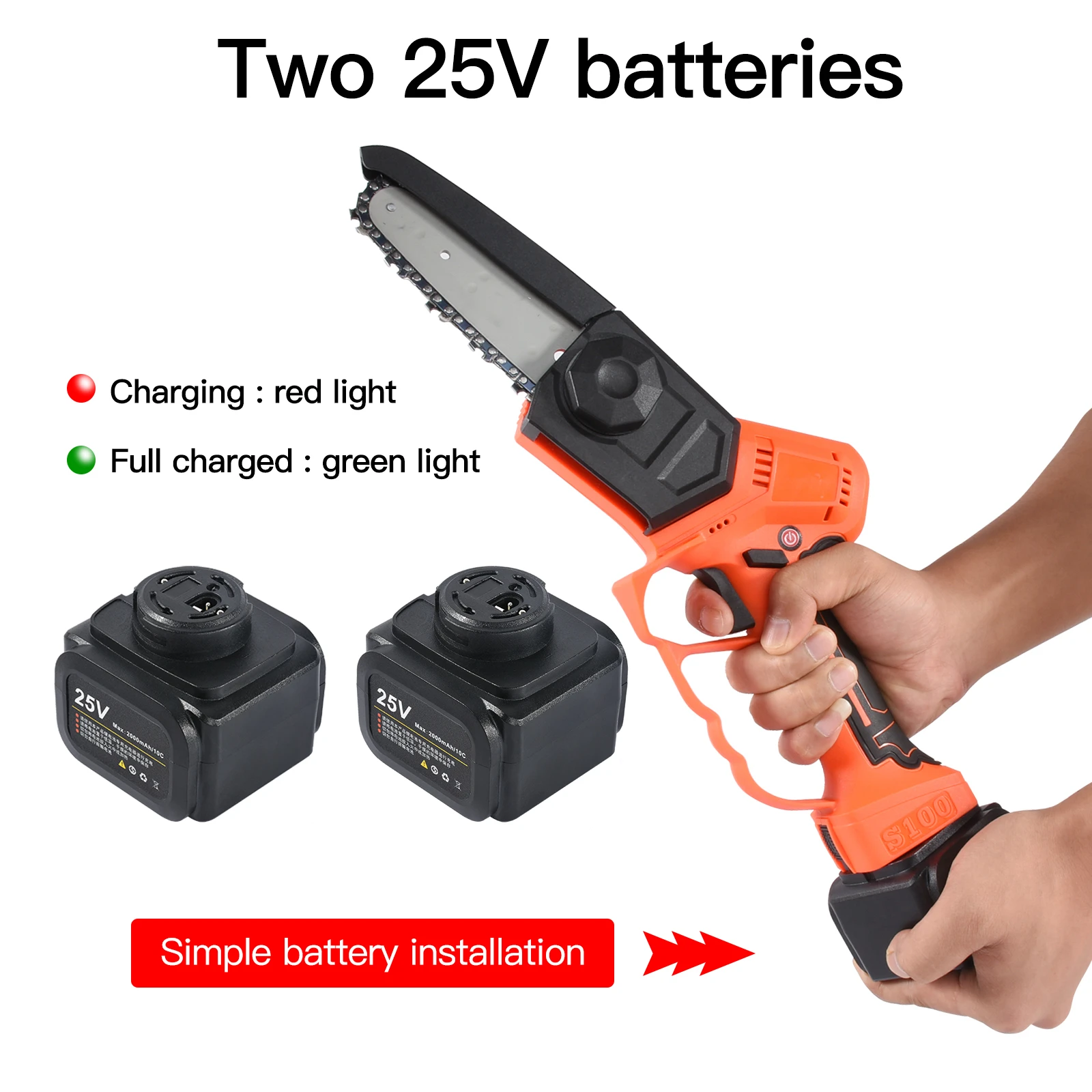 

25V Multifunctional Handheld Electric Chain Saw High Power Lithium Battery Logging Saw Small Household Wireless Single Hand Saw