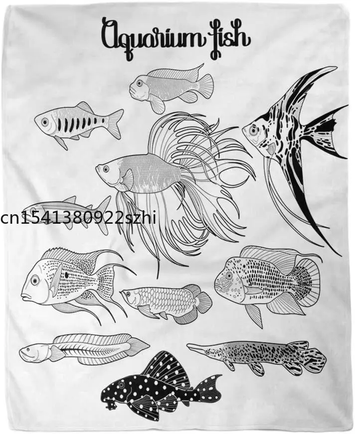 

Flannel Throw Blanket Aquarium Fishes Drawn in Line Under Water Scenery The Home Decorative Warm Cozy Soft Blanket for Couch