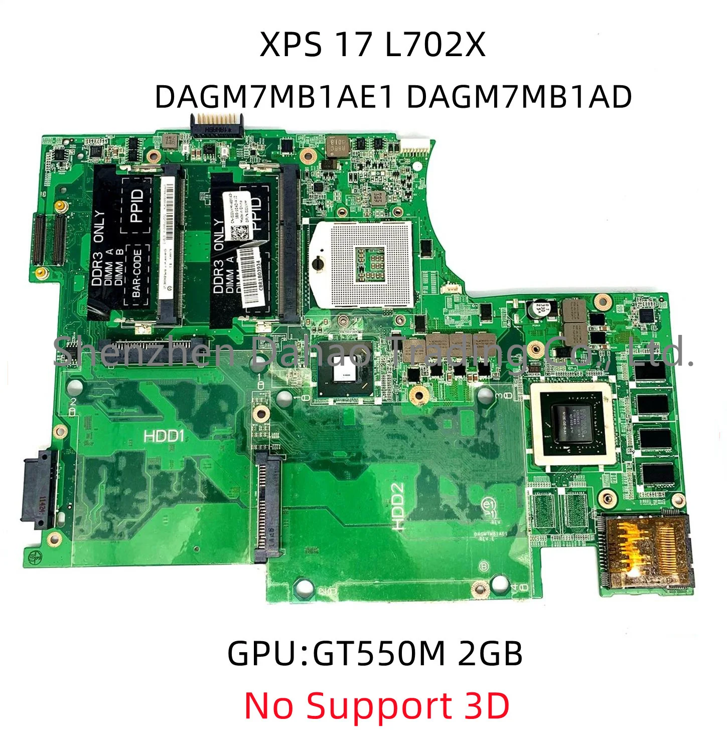 DAGM7MB1AE1 DAGM7MB1AD For DELL XPS 17 L702X Laptop motherboard CN-0JJVYM 0JJVYM With GT550M 2GB-GPU (No Support 3D)