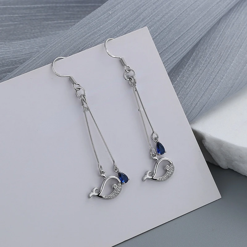 

Fashion Jewlry Fish Dangle Earrings Cute Design Lovely Style Chain Dangle Blue Teardrop Earrings For Women Girl Party Gifts