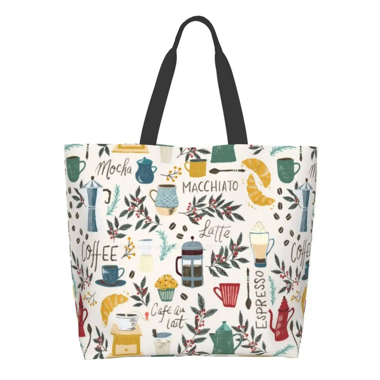 

Сумка на плечо для влюбленных девушек, кофейный завтрак, французский пресс, круассаны, маффины, кофе, Macchiato, латте