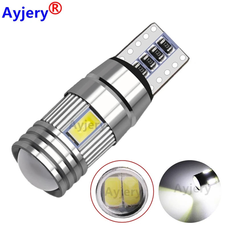 

AYJERY 100PCS T10 W5W LED Lamp 2825 5630 168 192 175 147 6 SMD 12V 2W Canbus White Decode Super Bright For Car Dome Light