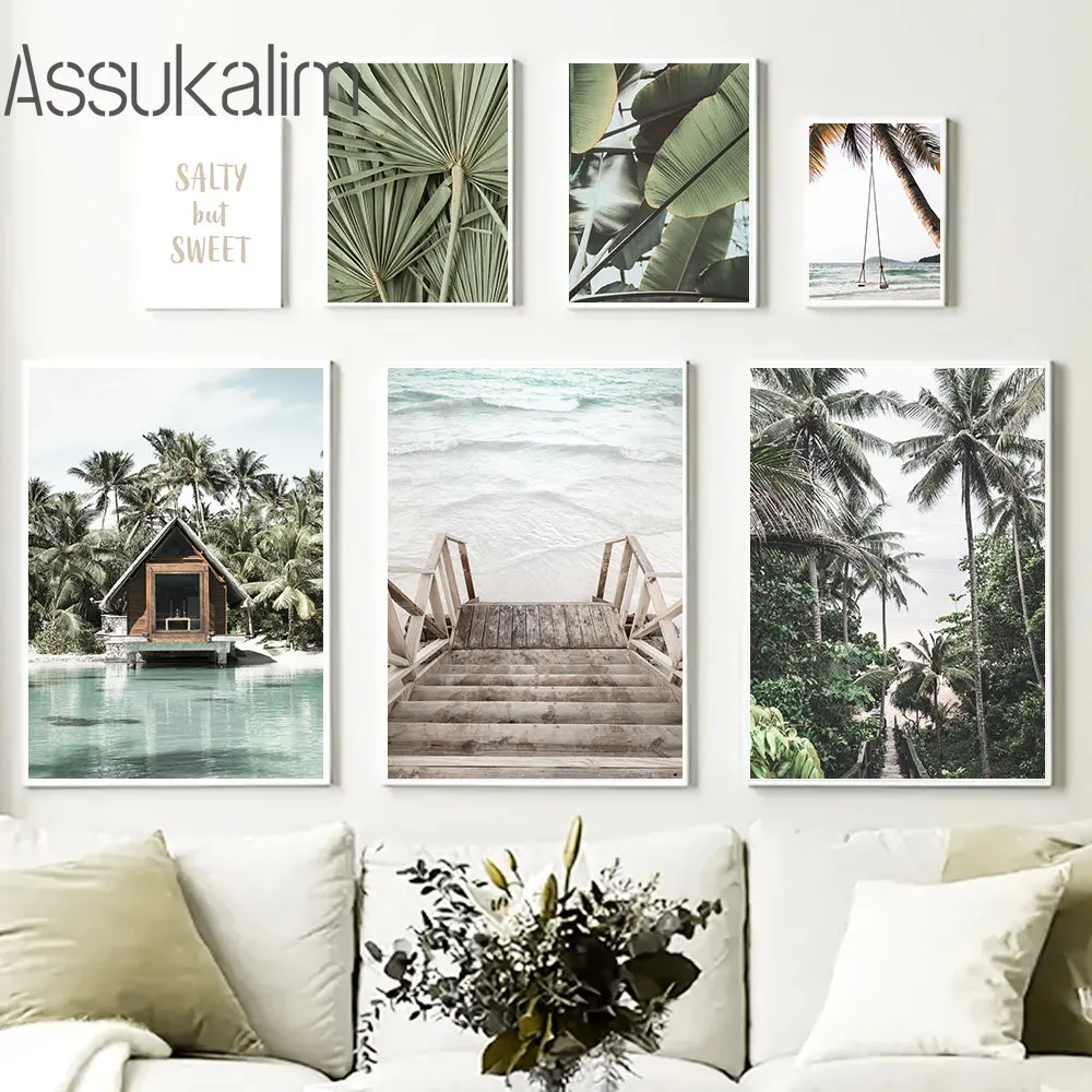 

Настенная картина с изображением моста, зеленых растений, принты с кокосовым деревом, постер с изображением пляжа, настенные постеры в скандинавском стиле, декор для гостиной