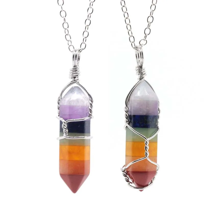 KFT натуральный исцеляющий Кристалл кварц чакра рейки заостренная проволока завернутая 7 Ckakra каменные серьги подвеска ожерелье ювелирные изделия аксессуары