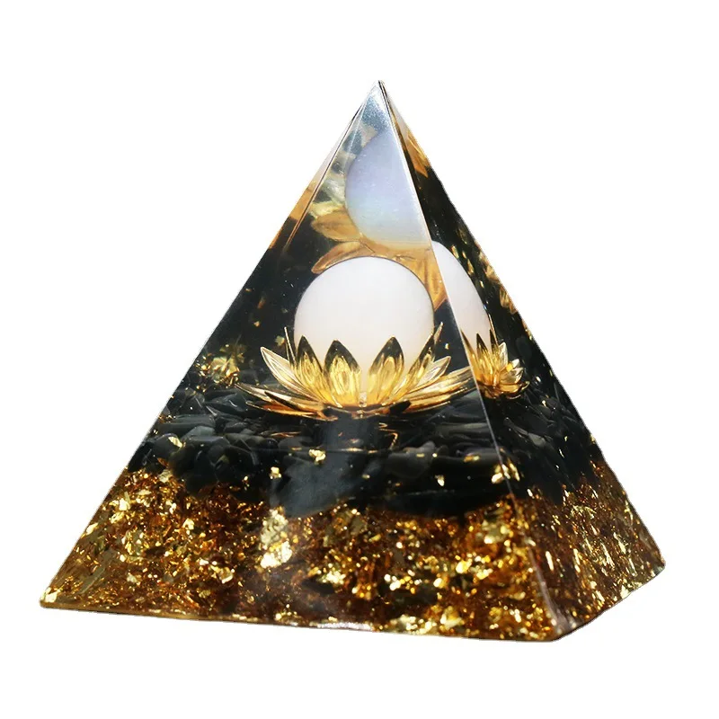 6CM Oganite Pyramid Home Decor Healing Reiki Natural Crystal Ball Pyramid Resin-encased Crushed Stone Pyramid Car Trim Wholesale