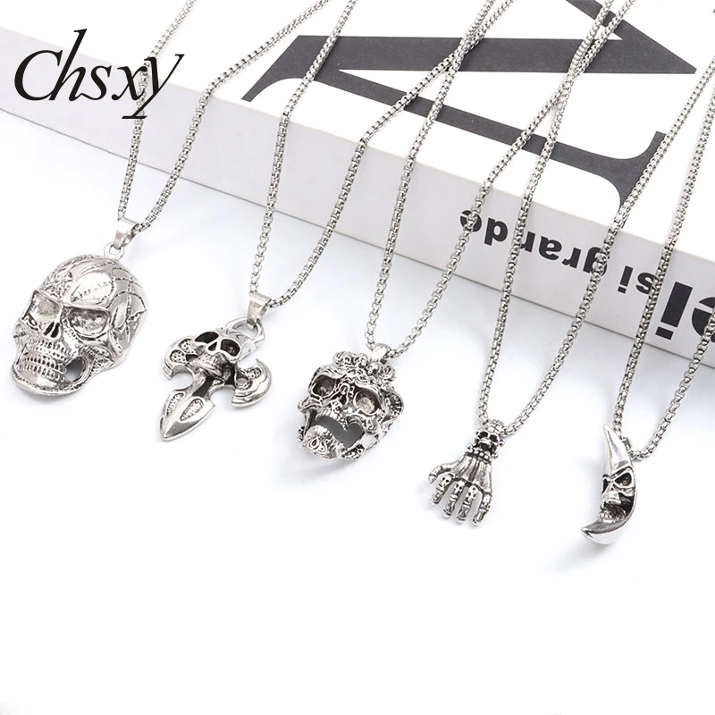 

Trend Horror Skeleton Moon Pendant Necklace Fashion Gothic Silver Stainless Steel Chain Necklace Unisex Gift Jewelry Accessories