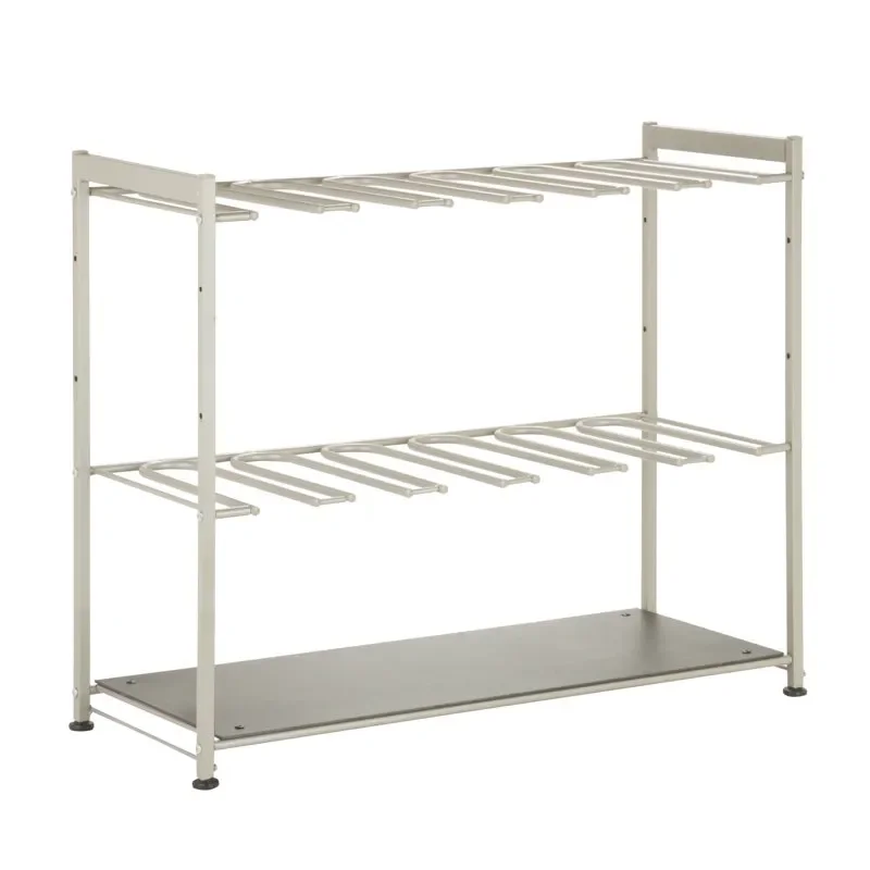 

Silver Steel 3-Tier 6 Pair Shoe Rack with Quartz-Patterned Shelves for Enhanced Durability and Stability - Organize Your Shoes E