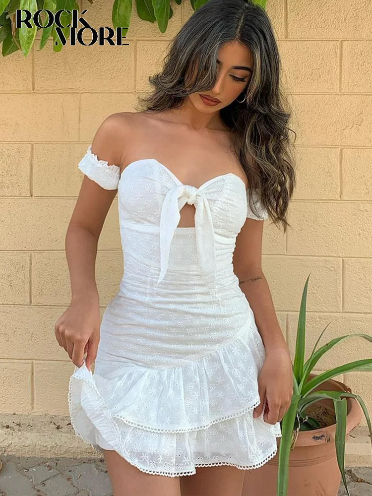 

Rockmore Summer Ruffles Floral Hollow Party Dress Women Y2K Bodycon Tie Up Corset Dress Elegant Sexy Backless Beach Mini Dresses