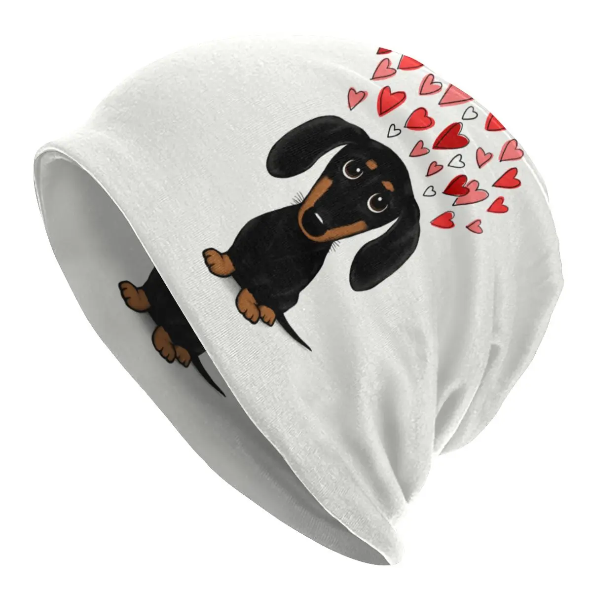 

Dachshund With Valentine Hearts Beanies Cap Unisex Winter Warm Knitted Hat Adult Cartoon Wiener Badger Sausage Dog Bonnet Hats