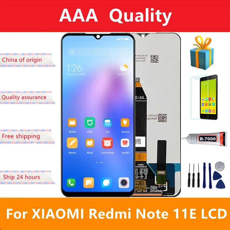 

6.58"; Original For Xiaomi Redmi Note 11E LCD Display Screen With Frame Touch Digitizer For Redmi Note 11 E 22041219C LCD Screen