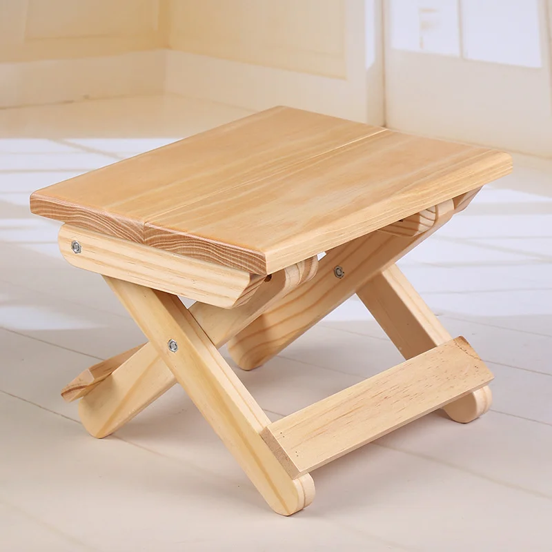 

Pine Portable Retractable Stool Household Solid Wood Folding Chairs Maza Outdoor Fishing Chair Step Stool