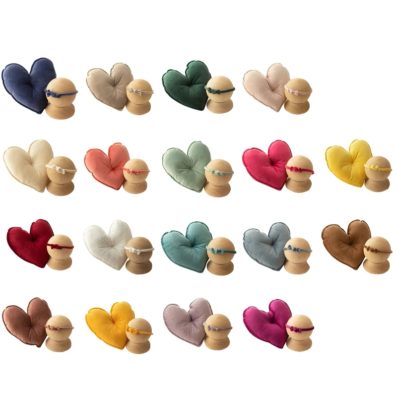 

2 шт./компл. новорожденные фотографии реквизит Красочные Любовь Бархатная подушка бант повязка на голову комплект повязок для волос