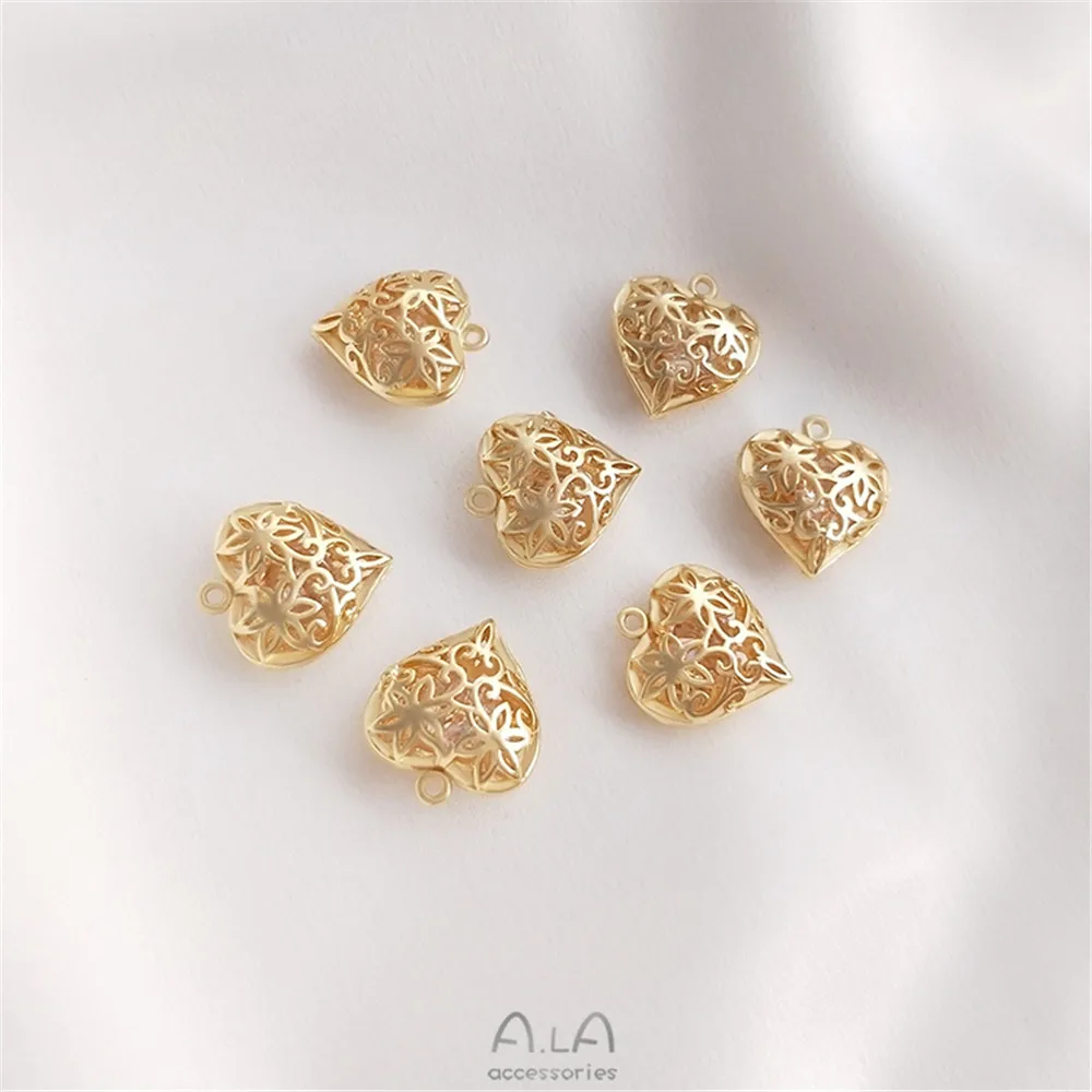 

1pcs 14K Gold Color Hollow out zirconium stone flower rattan peach heart-shaped pendant DIY Bracelet Necklace Pendant