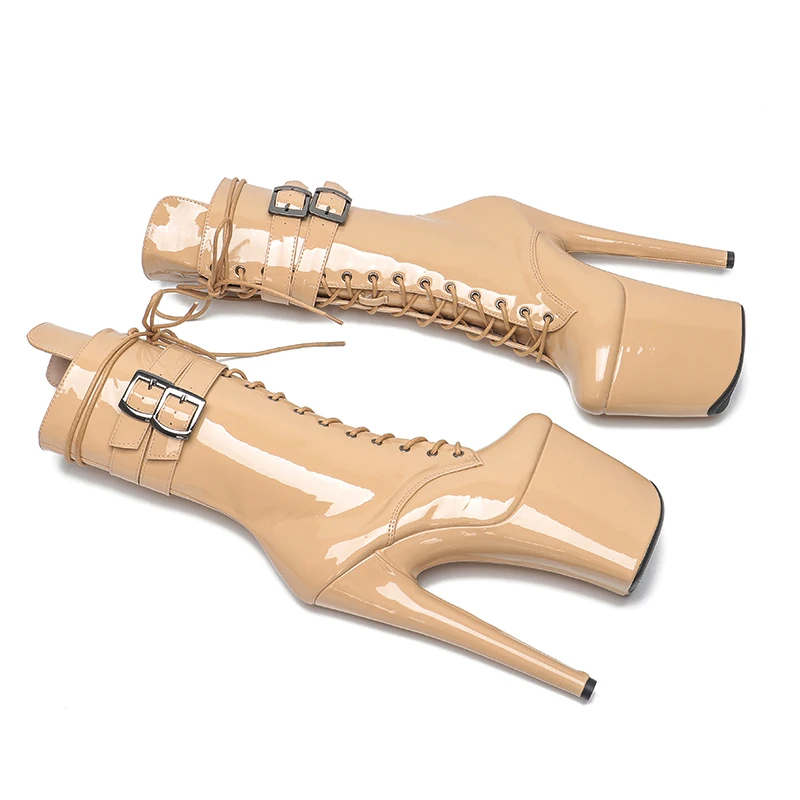 Leecabe 20CM/8Inch patent leather boots waterproof platform  short boots model nightclub super high heel  4B