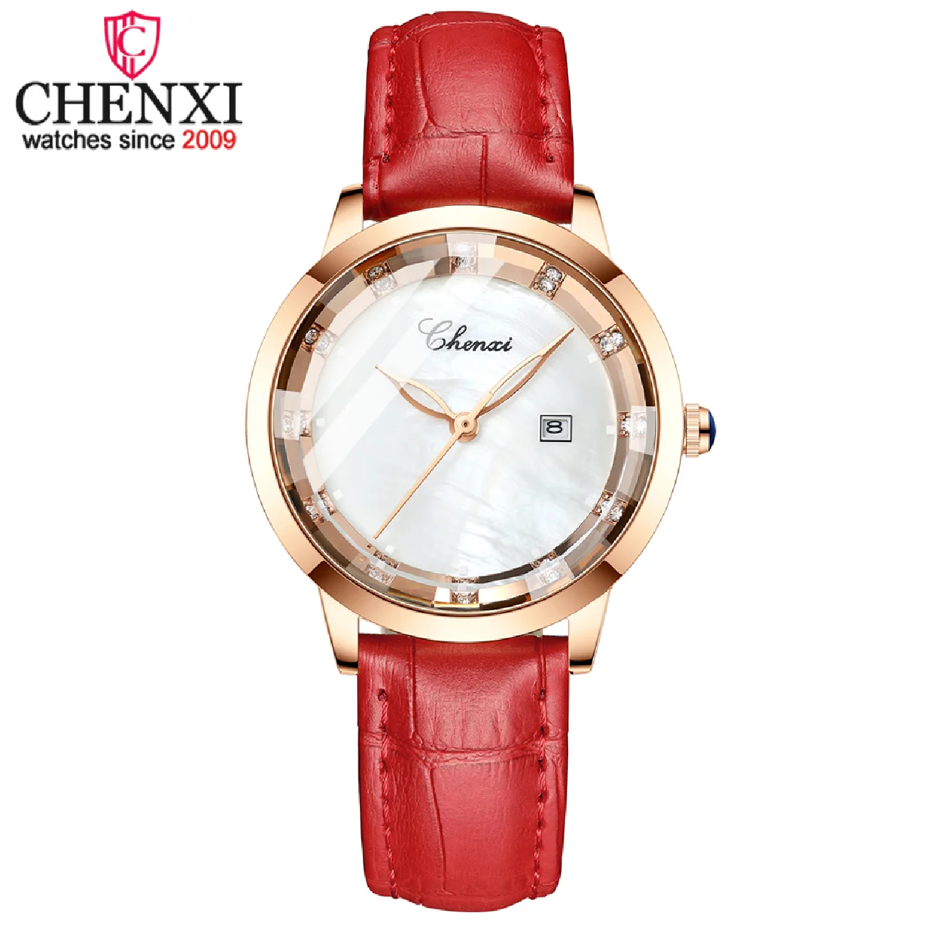 CHENXI Luxury Fashion Women Crystal Watches Rose Gold Waterproof Quartz Watch Ladies Leather Bracelet Wristwatch Montre Femme