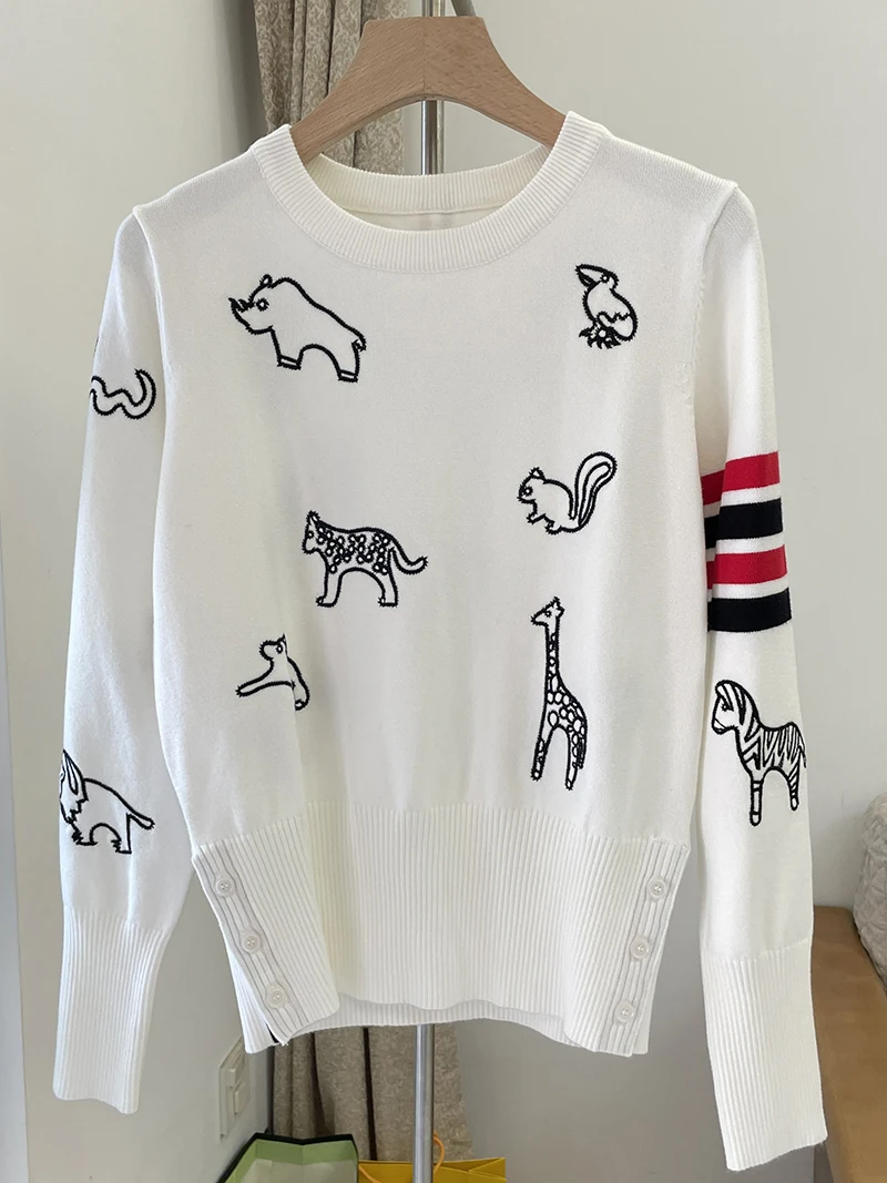 

TB EMBROIDERED ANIMAL HIGH DESIGN OUTSIDE KNIT SWEATER FEMALE BRITISH COLLEGE LOOSE KNIT