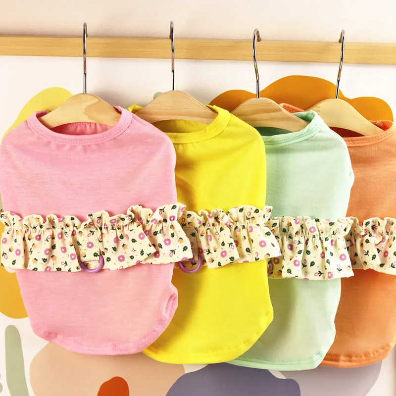 

Pet Dog Clothes Cotton Floral Vest T-shirt Dog Clothing for Dogs Puppy Outfit Pet Clothes Cute Pull Ring Vest Pet Supplies