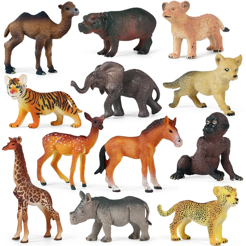 

Oenux African Wild Animals Small Lion Hippo Deer Giraffe Action Figure TPR Soft Cake Toppers Miniature Model Education Kid Toys