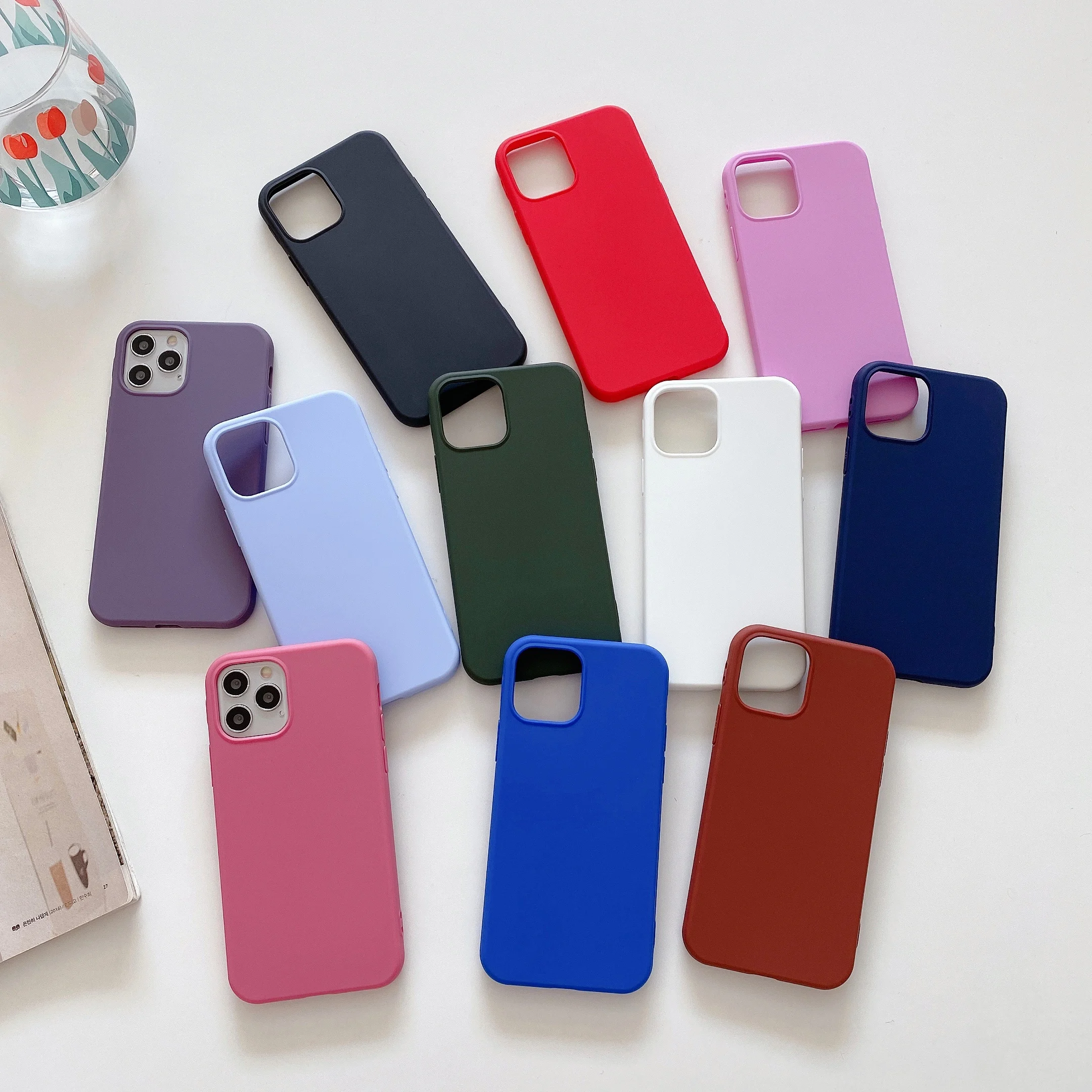 Frosted TPU Colorful Phone Case For iPhone 14 13 12 11 Pro Plus Max Mini X XS XR 7 8  6 6S Soft Liquid Silicone Back Cover TZ1