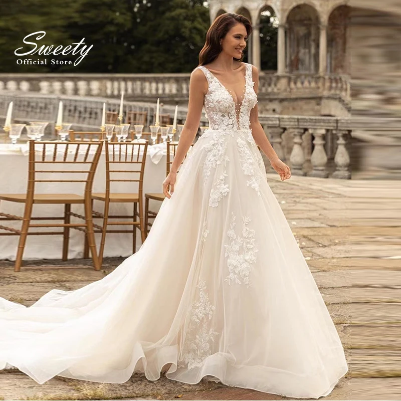 

Luxury Wedding Dress Elegant Multi-layer Lotus Leaf Yarn V-neck Beading Wedding Gowns Crystal Lace Up White Vestido De Noiva