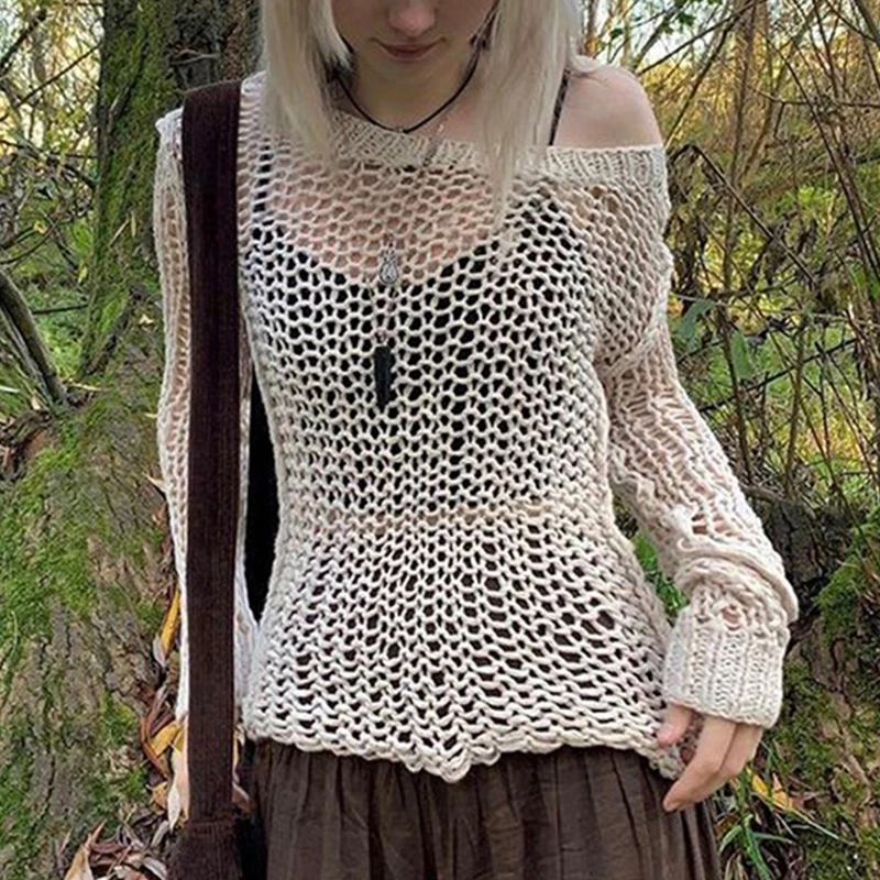 

Women Long Sleeve Pullover Cover Up Knit Top Loose Lightweight Sweater Tops