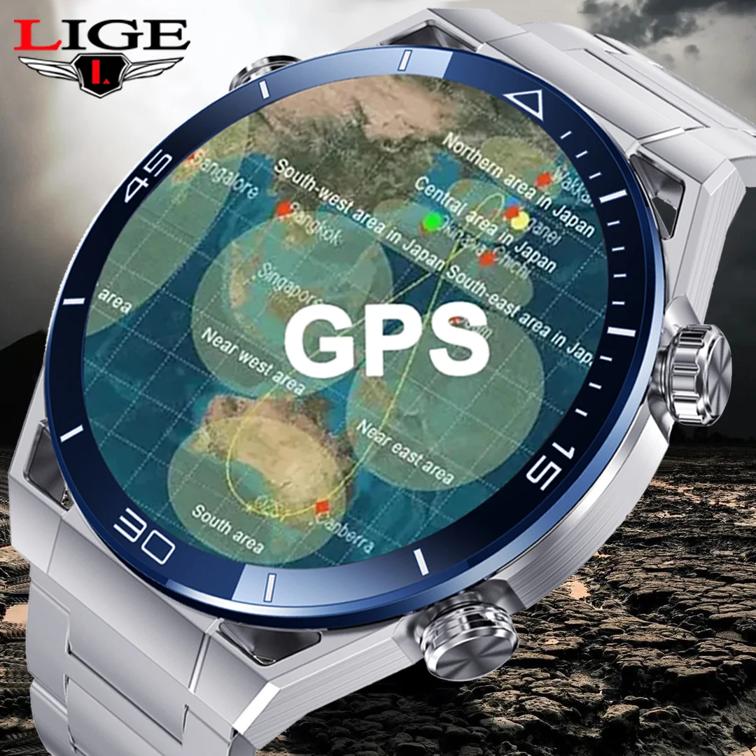 Lige Смарт-часы мужские GPS NFC компас AMOLED экран сердечного ритма Bluetooth вызов