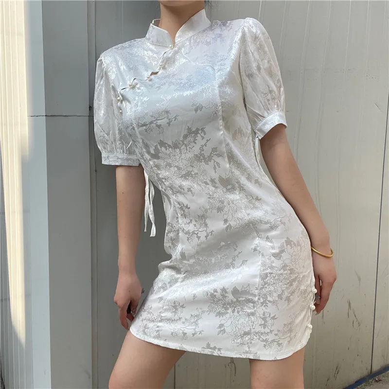 

Summer Women Traditional Chinese Sexy Cheongsam Dress Girls Vintage Chinese Bodycon Short Bandage Vintage Fashion Mini Dress y2k