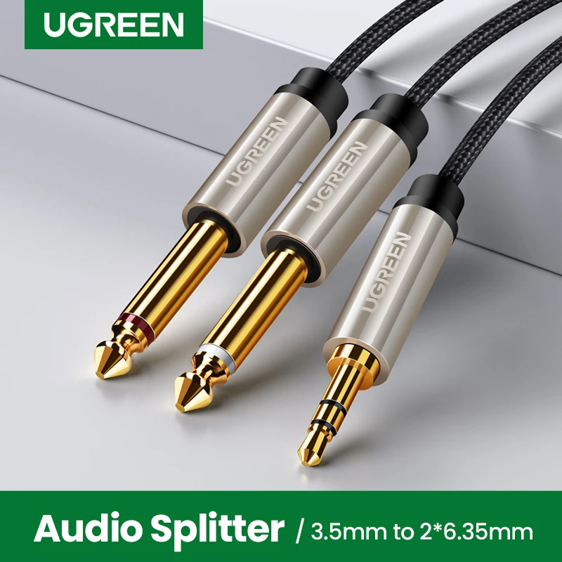 Ugreen Jack 3.5mm to 6.35mm Adapter Audio Cable for Mixer Amplifier Speaker Gold Plated 6.5mm 3.5 Jack Male Splitter Audio Cable