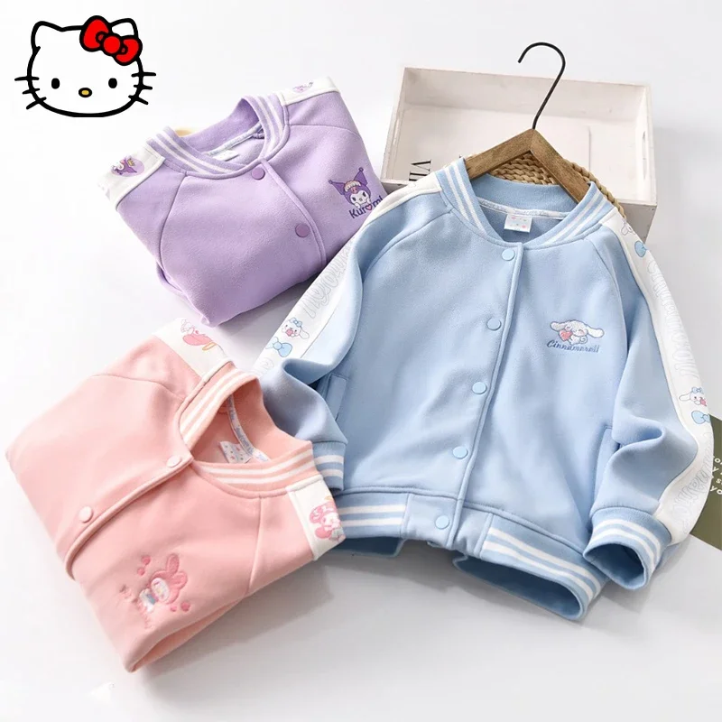 

Kawaii Sanrio Cinnamoroll Sweatshirt Kuromi MyMelody Cartoon Children's Baseball Uniform Jacket Student Embroidered Casual Wear