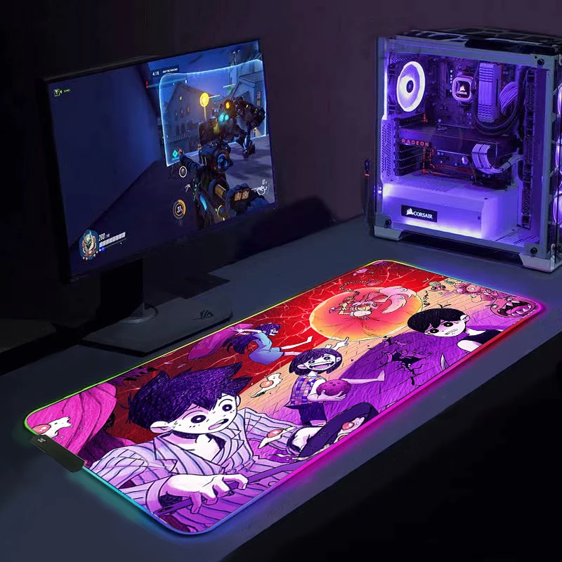 

Anime Omori RGB Alfombrilla Raton Mouse Pad Deskmat Tapis De Souris Gaming Accessiores Mause Pad Gamer with Backlit Led Mausepad