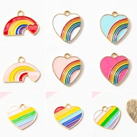 10pcslot rainbow love heart shape drip oil charms kc gold color tone jewelry bracelet earring keychain making pendants