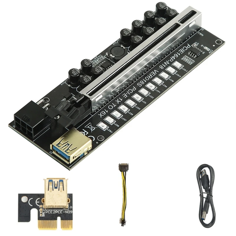 PCIE Riser 1x до 16x Графический удлинитель адаптер карта с 12 твердыми конденсаторами