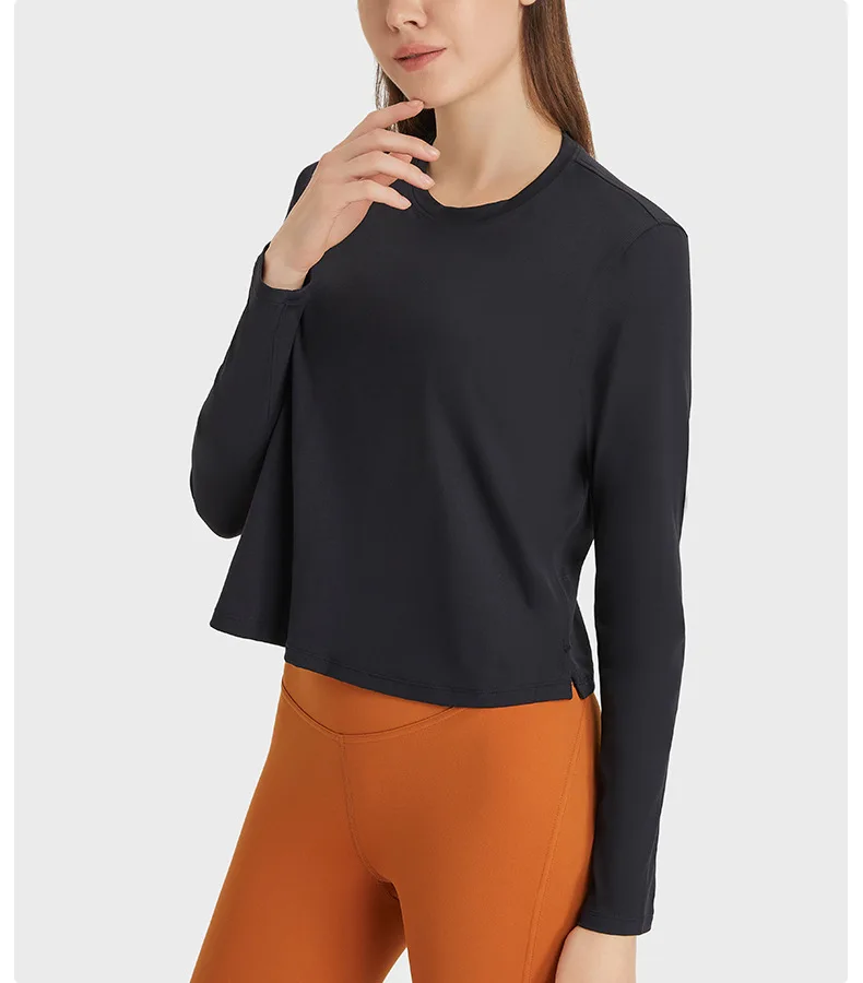 LuluShirt Women's Long Sleeve Top Gym Shirts Yoga Sport T-shirts Womens Clothing Outdoor Jogging Round Collar Tops Sportswear