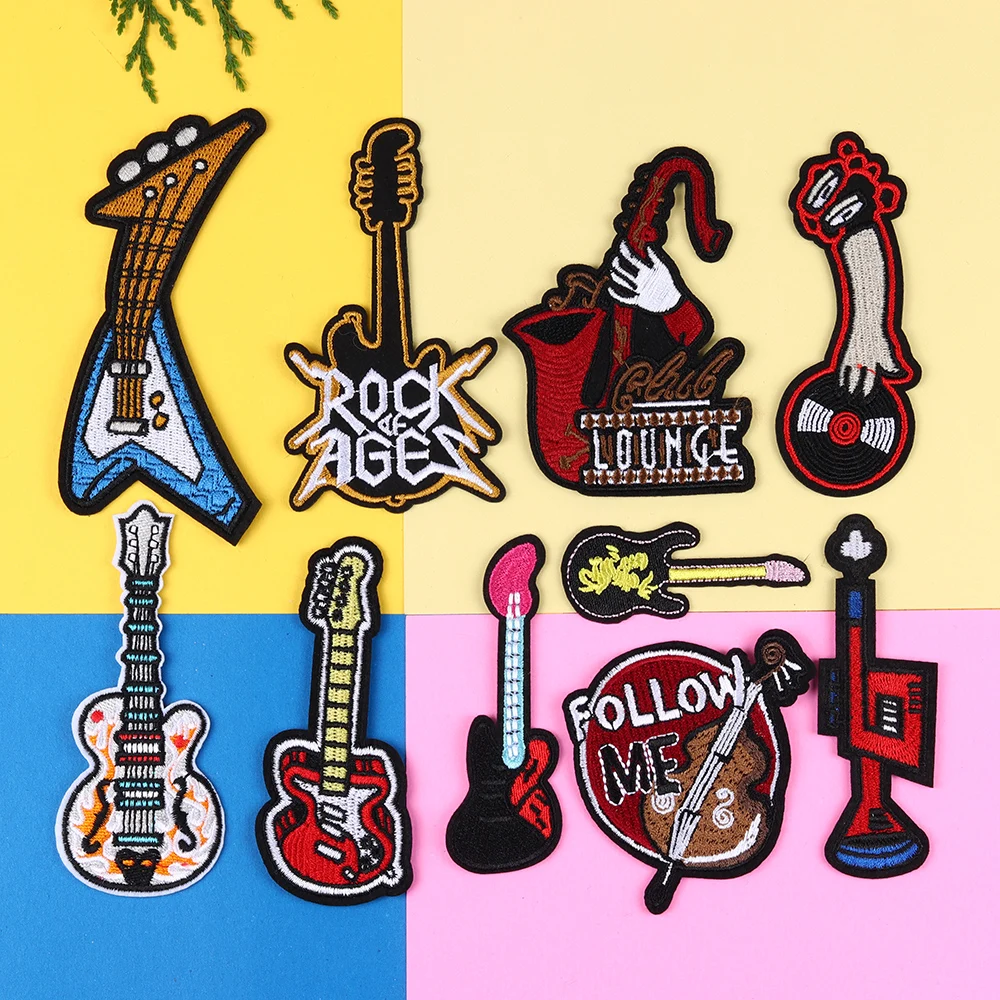 

Musical Instrument Violin Electronic Organ Embroidery Patch Iron On Clothes Stage Service DIY Decorative Stick Musician Badge