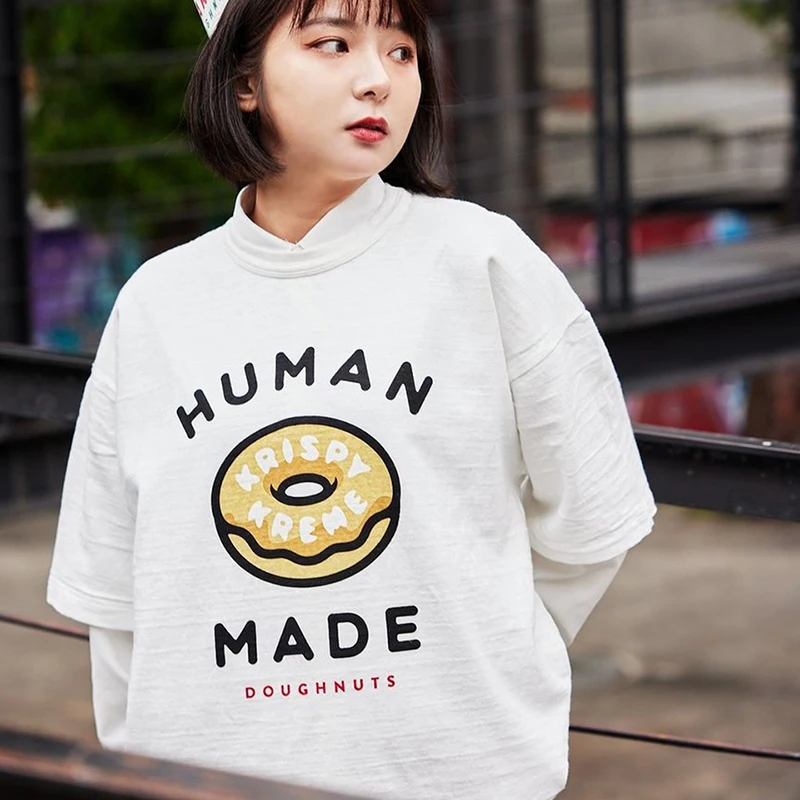 

Футболка из плотного бамбукового хлопка для мужчин и женщин, свободная рубашка с коротким рукавом, с принтом логотипа пончика и надписи человека
