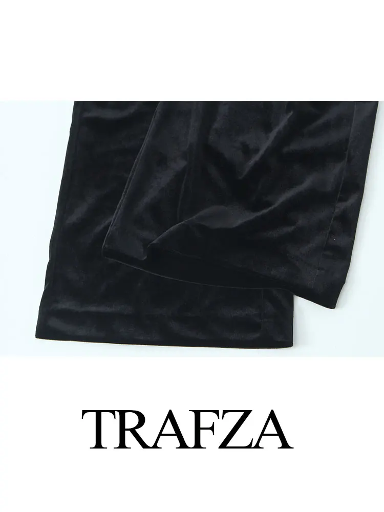 TRAFZA 2024 осенний женский модный бархатный комплект брюк короткое пальто с длинными