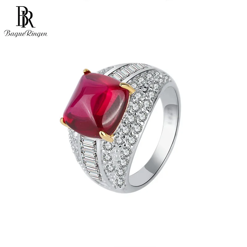 

Bague Ringen 925 Sterling Silver Ruby Rings For Women Classic Square Red Gemstone Luxury 10*10mm Wedding Party Female Gifts