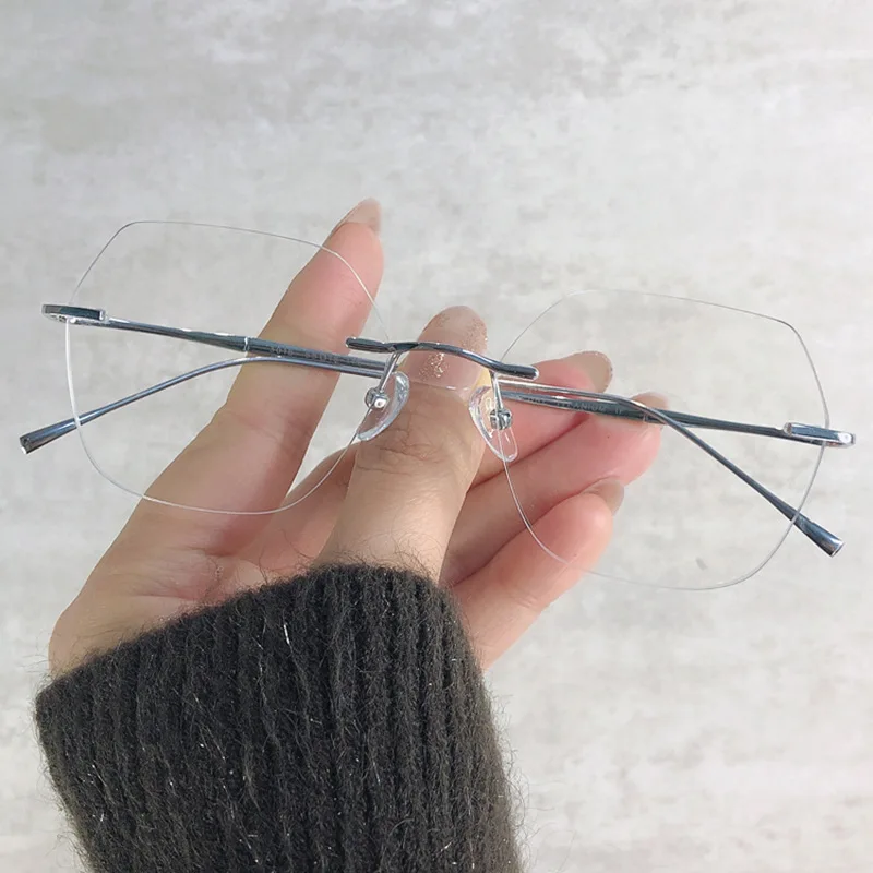 

Frameless discolored diamond trimmed pure titanium retro with myopia frames glasses 2022 fashion women's Prescription glasses