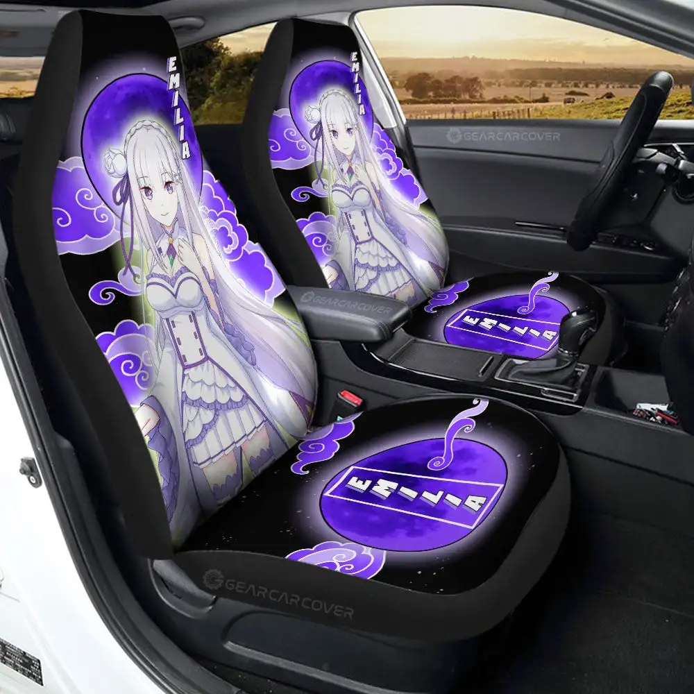 

Emilia Car Seat Covers Custom Re:Zero Anime Car Accessories Gifts For Fans,Pack of 2 Universal Front Seat Protective Cover