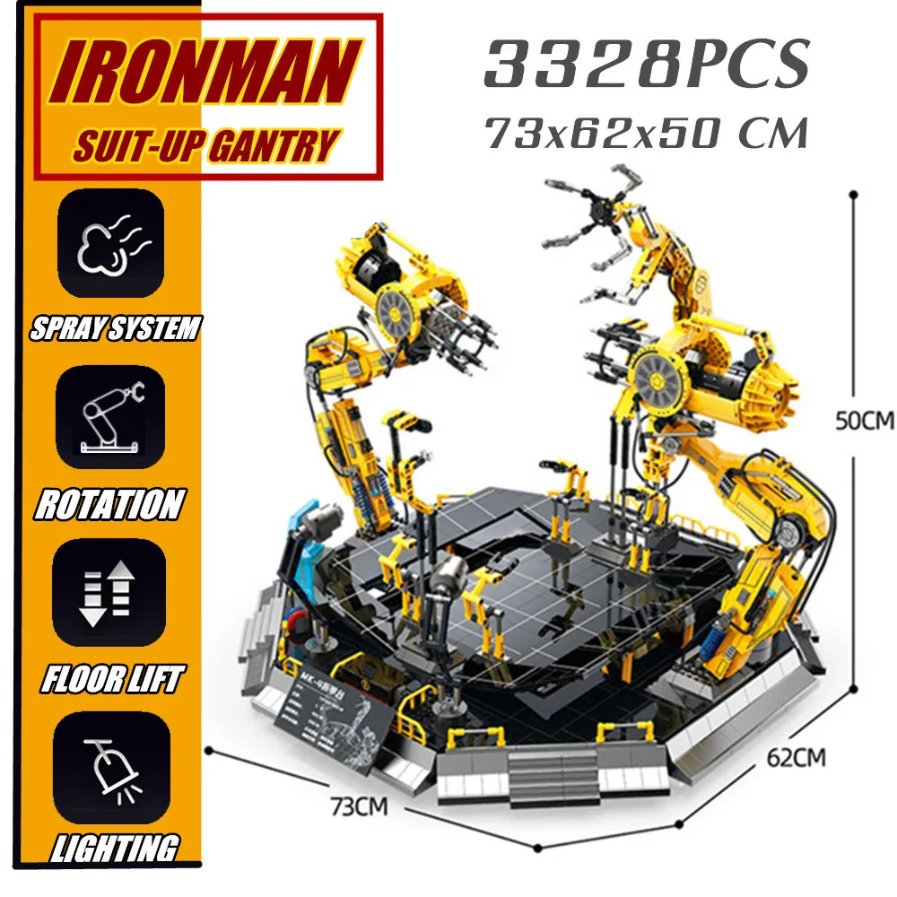 

Disney Iron Man SUIT-UP GANTRY Hangar Marvel Legends Veronica Avengers Hero Toy Robot Figure For 76210 Building Brick Block Gift
