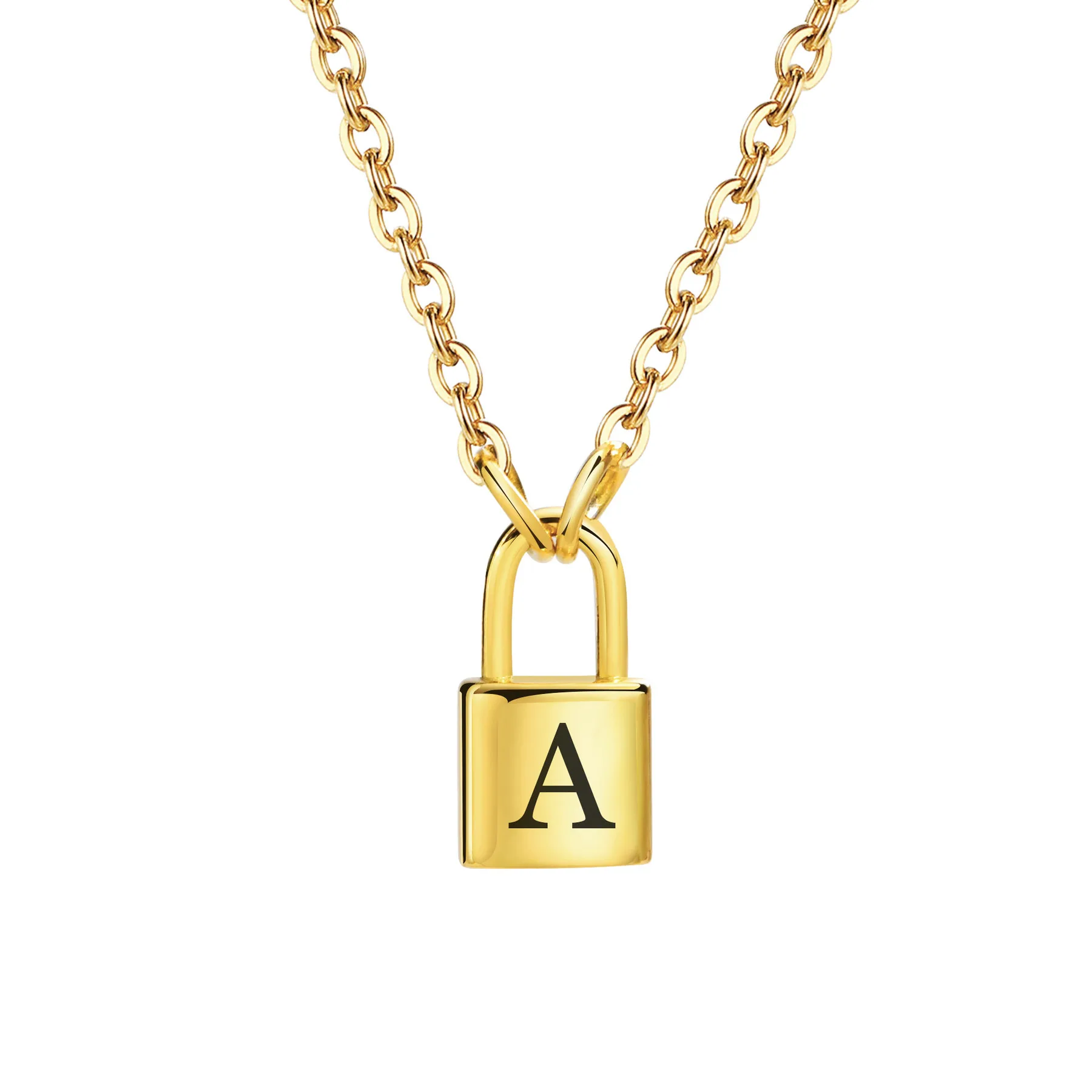 

Women's Trendy Stainless Steel Chain Necklaces,Gold Color Charm Lock Letter Laser Pendants Necklace,Fashion Jewelry Gift To Her