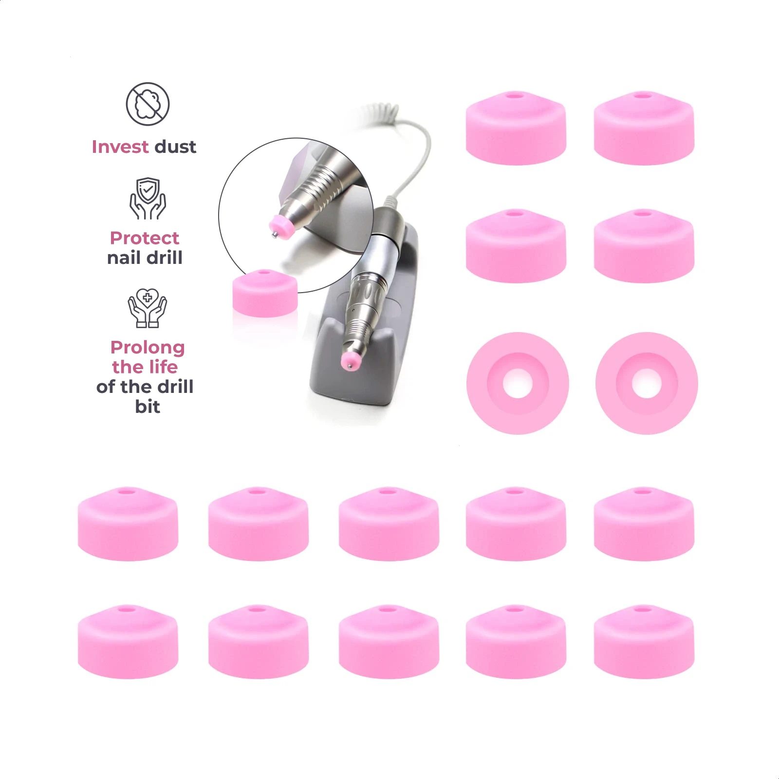 

10PCS Nail Drill Plastic Protection Pink Caps Used on 3/32" Nail Drill Bits Electric Accessories Nail Tools Prevent Dust