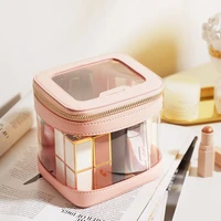 rownyeon custom pink clear cube see through makeup bags cosmetic case for storage