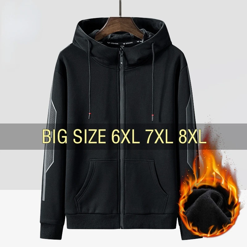 

Winter Men Hoodies Fleece Black 68% Cotton 5XL 6XL 7XL 8XL Sweatshirts zipper Plus Size Streetwear Hooded Sportswear 2020 Autumn