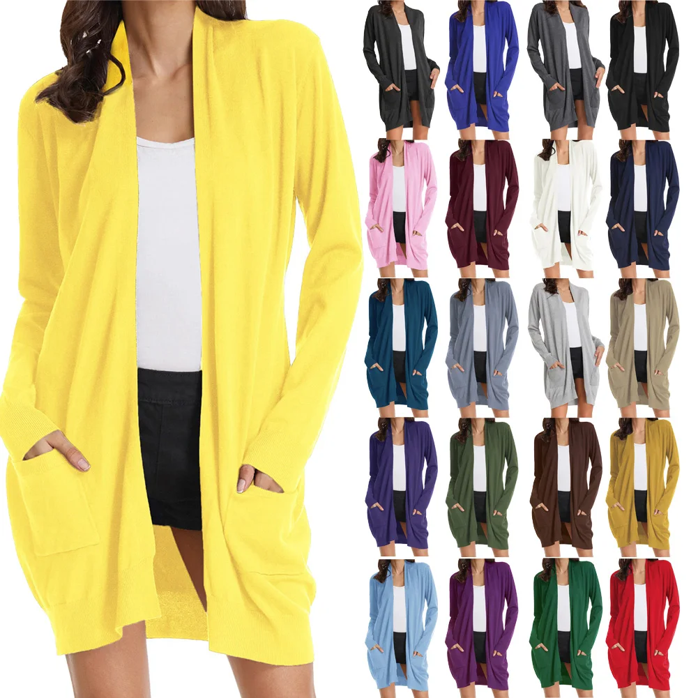 GK женские куртки пальто трикотаж до бедра кардиган свитер с карманами длинным