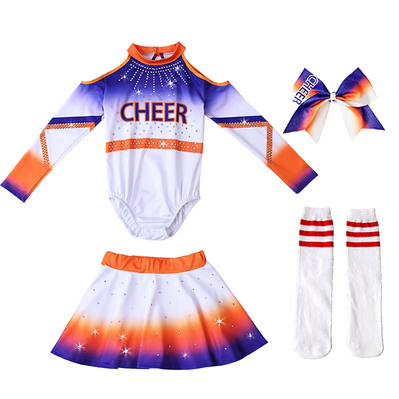 Schoolgirl Boy Set With Rhinestones High Quality Cheerleading Costumes Team Performances Stage Cheer Uniform Women Long Sleeves