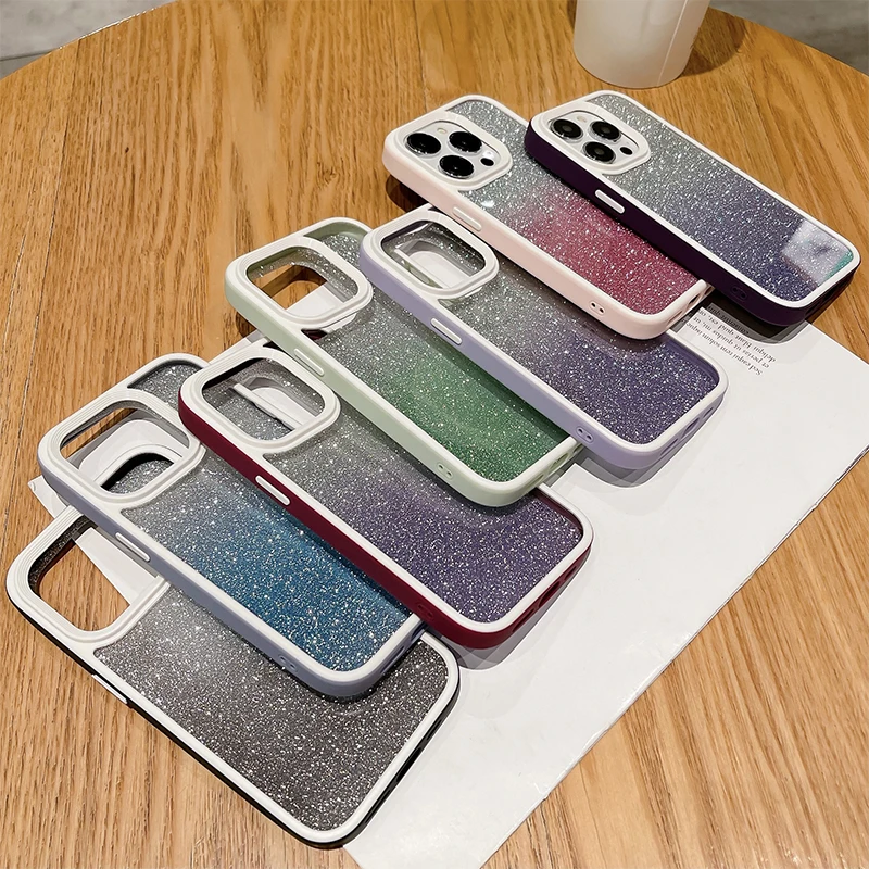

Stylish Glitter Gradient case for iPhone 14 13 12 11 Pro Max X XS XR 7 8Plus Shock-proof minimalist all-inclusive Lens soft case