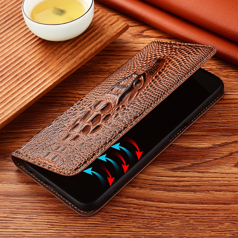 crocodile head genuine leather flip case for infinix hot 9 10 10i 10t 10s nfc 11 11s play pro phone wallet leather cover free global shipping